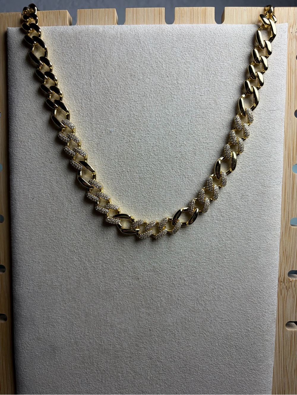 Gold-Tone Cuban Link Necklace with Pavé Accent